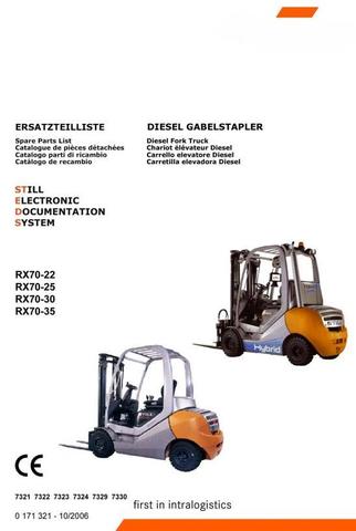 Still RX70-22, RX70-25, RX70-30, RX70-35 Forklift Truck Series 7321-7324, 7329, 7330 Parts Manual