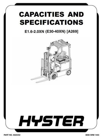 Hyster E30XN, E35XN, E40XN Electric Forklift Truck A269 Series Workshop Service Manual (USA)