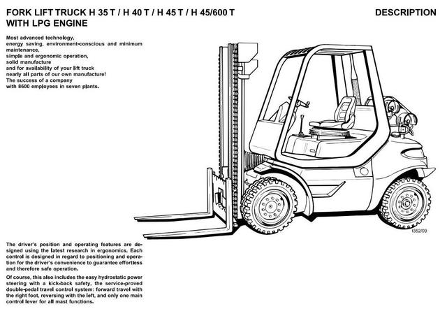 Linde H35T, H40T, H45T, H45T/600 LPG Forklift Truck 352-03 series Operators Manual