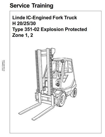 Linde H20, H25, H30 IC-Engined Explos.Protected Forklift Truck 351-02 series Workshop Service Manual